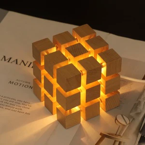Magic Cube 3D Light Kids Lamp Night Light Wood Night Lamp For Children