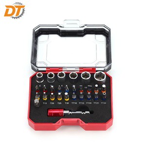 DT 28pcs Industry&DIY S2 Steel Magnetic Screw Driver Bit Set With Color Ring Including Adapter& Quick Release