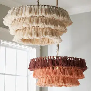 Handmade Natural Rattan Pendant Light Knitting Tassel fringe Chandelier for wedding decor