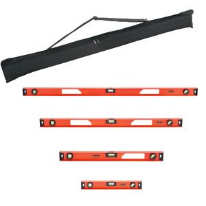 Aluminum Alloy I Beam Bubble Leveler 4 Piece Set-16/24/36/48 in Magnetic Level Set with 3 Green Vials & Clear Hanging