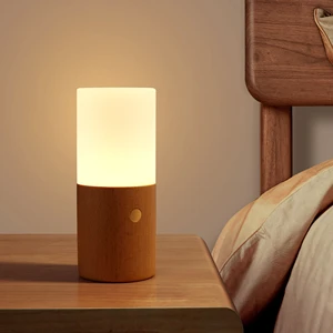 Wood Night Light LED Touch Bedside Table Lamp with RGB Color Changing USB Rechargeable Portable Lamp