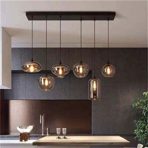 Modern Kitchen Island Smoke Grey Glass Ball Hanging Lamp Restaurant Decorative Nordic Modern Glass Pendant Light