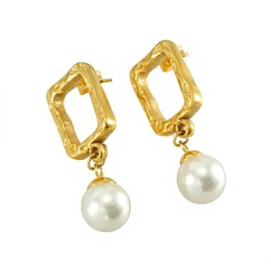 New European American French Fashion Electroplated Stainless Steel Pearl Vintage Joker Earrings for Women Model XRS-1376
