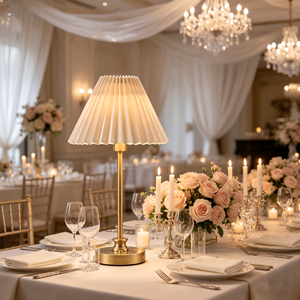 Pleated Lampshade Rechargeable Table Lamp Touch Control 1800-3600mAh Wireless LED Ambient Light for Wedding Event Decoration