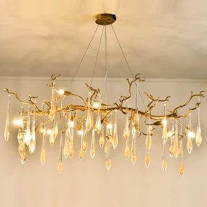 Luxury Modern Crystal Chandelier Gold Aluminum Tree Branch Raindrop Pendant Lamp Warm White for Hotels