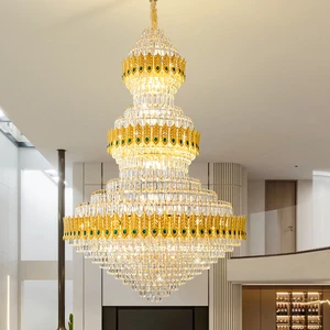 Luxury Traditional Large Crystal Chandelier & Pendant Lamp for Duplex Villa Living Room Hollow Hotel Engineering Light Fixture