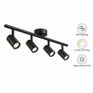 Linear 4-Head LED Ceiling Spotlight GU10 Track Light 3-Step Memory Dimming Aluminum Bathroom Vanity Lamp