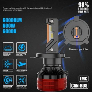 2026 New Product T80 600w 60000lm 6000k H1 H3 H7 9005 9006 9012 High Low Beam H11 Led Headlights for Car