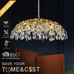TOGETHER Crystal Gold Cascade Banquet Hall Art Deco Round Leaf Branch Chandeliers Modern Luxury Pendant Lights Villa Light