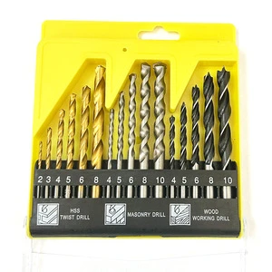 9/15/16 Piece Multi-Purpose Drill Bit Set Mixed Twist Masonry Wood Bits Completer Drill Set for Metal Wood Concrete All Purpose