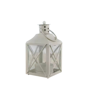 New Look White Metal Lantern With Glass Panels Portable Design For Home Decoration Indoor Outdoor Use Wedding Lantern