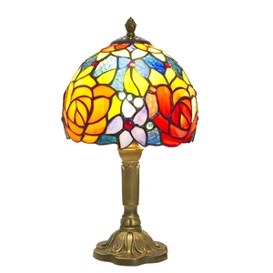 Tiffany Table Lamp Desk Lamps Double Color Roses Vintage Reading Lamp for Baroque Handmade Stained Glass Gifts Resin