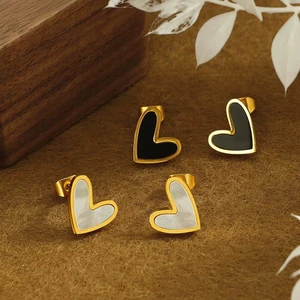 Famous Stainless Steel White Heart-shaped Earrings
