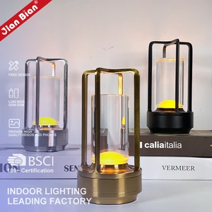 Modern Cordless Crystal Lantern Table Lamp Rechargeable Battery Powered LED with Metal Cage Luxury Hotel Restaurant Bar Decor