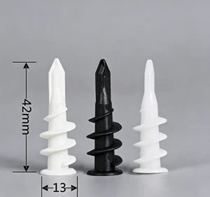13*42 mm Gypsum Board Special Drill Tail Black Plastic Screw Pom Wall Plug Spiral Expansion Tube White & Black