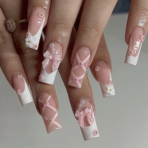 Press on Nails 2025 Hot Trend Long Nails Reusable Handmade 3d Press on Nails Bulk