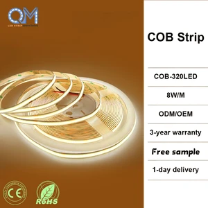 8mm Slim COB LED Strip Light 12V 24V 320LEDs/m 4000K Neutral White for Wine Cabinet Lighting