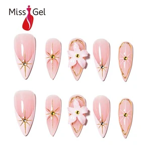 Wholesale Handmade Glossy Nude Pink Stiletto Salon Nail Art Long Tips Designed Press-On Nails Long-Lasting Pink Nails With Glue
