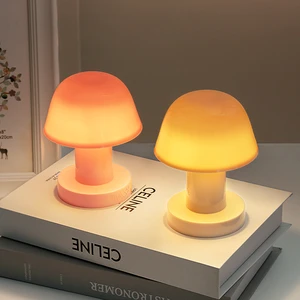 Scandinavian Style LED Night Light Mushroom Shaped Portable Table Lamp Home Decoration White Body Flexible Small Button Cell