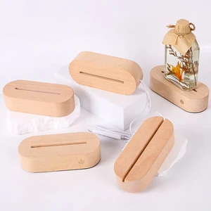 Oval Beech Solid Acrylic Stand Rechargeable Wood LED Night Light With Touch Remote Control Color-Changing Decorative Lighting
