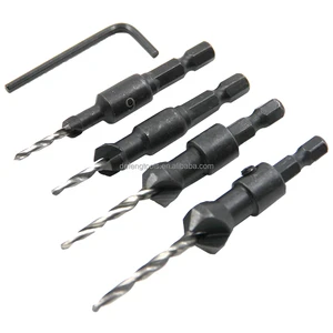 4PCS Taper Drill Countersink Drill Hexagon Shank Reaming Drill Screw Guide Woodworking Opener Tool Set