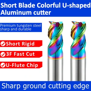 DLC Coated Tungsten Carbide 3-Flute U-Shaped Short Blade End Mill HRC55 Hardness 45 Helix 3-24mm Effective Cutting Milling