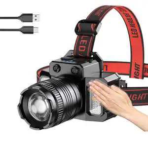 Powerful USB-C Red White Blue Zoom Headlight Motion Sensor Led Rechargeable Camping Waterproof COB Induction LED Headlamp