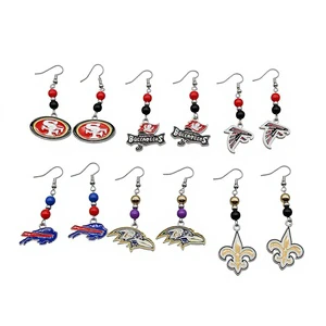 Wholesale 32 Team Football Pendant Championship Earrings Unisex Silver Plated Zinc Alloy Sport Jewelry for Party Gifts