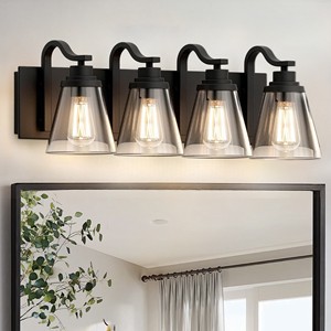 4-Light Bathroom Light Fixtures Black Bathroom Vanity Lights With Glass Shades Black Vanity Light E26 Base