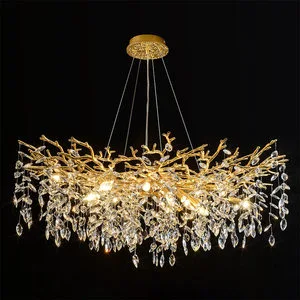 French Style Light Luxury Grand Villa Living Room Branch Shaped Crystal Chandelier Aluminum Dining Room Light