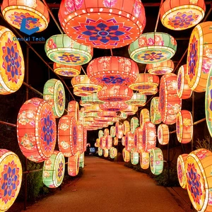 JN-Z23JL07 Genial High Quality Chinese New Year Decorations LED Festival Silk Lantern For Sale LED Lantern Light