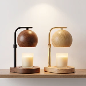 Nordic Minimalist Adjustable Height Flameless Dimmable Wood Grain Iron Shade Candle Warmer Lamp For Bedroom Home Decor