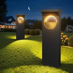 Modern Solar Pathway Bollard Lights Outdoor Upgraded Brighter Moon Shaped LED Garden Lights Walkway Lawn Lamp Decor Waterproof