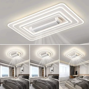 LED Round Square Ceiling Fan Lamp Invisible Bladeless Ceiling Fan Chandelier for Living Room Bedroom Children's Room Fan Light