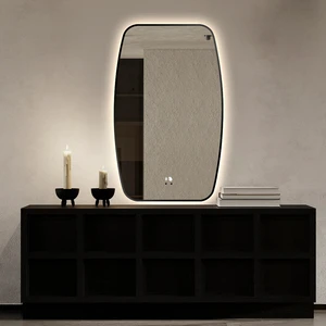 Custom Size Matt Black Frame Irregular Pill Shape 3-Color CCT LED Bathroom Mirror With Anti-Fog