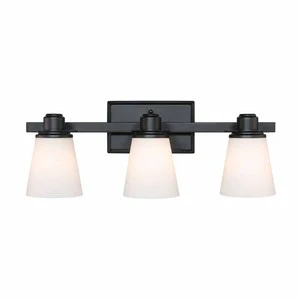Customizable 3Heads Vanity Wall Light Matte Black Glass Vanity Light Fixtures Indoor Bathroom Vanity Lighting for Hotel Project