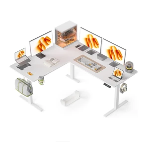 L Shape Triple Motor Electric Adjustable Height Desk 3 Legs Electric Stand Up Computer Table Office Corner Desk