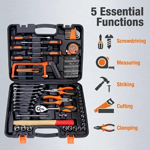 Professional 91 PCS Home Repair Tool Kit with Ratchet Socket Wrench Set and Storage Case for House Maintenance DIY Projects