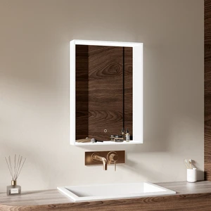 Wall Hanging LED Bathroom Wall Corner Mirror Hotel with Light Makeup Mirror Toilet LED Vanity Mirror with Acrylic Shelf