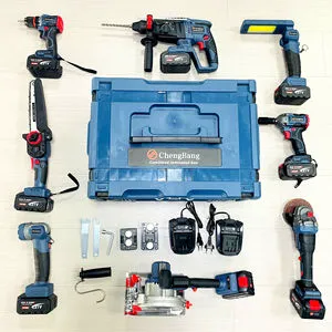8pcs Battery Power Tool Kits Electric Hammer Drill Brushless Angle Grinder Cordless Wrench Portable Saw Combination Tool Set