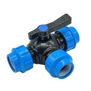PP Three Way Ball Valve PP Compression Fittings HDPE Quick Connector Drip Irrigation System Pp Ball Valve For Water Supply