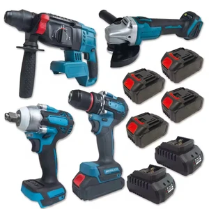 Rechargeable Brushless Motor Electric Hammer Drill Angle Grinder Electric Wrench Set Lithium Battery Power Tools Set