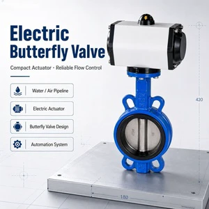 Pneumatic Wafer Butterfly Valve Ductile Iron Resilient Seated Automated Water Supply Sewage Pneumatic Water Butterfly Valve