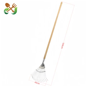 Hot Selling 16 Teeth Stainless Steel Garden Leaf Rake Durable Outdoor Farming and Garden Tools Handheld Lawn Yard Cleaning Rake