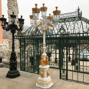 Modern Design City Street Decoration Use Iron Floor Lamp Outdoor Garden Cast Aluminum Lamp Posts Carving Flower Sculpture Statue