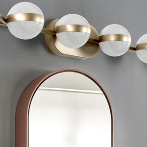 Modern 6-Light Champagne Gold LED Vanity Light Crystal Acrylic Bathroom Mirror Lamp Wall Mount Design