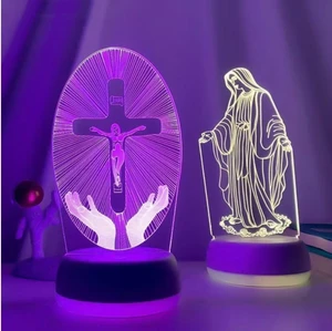 Acrylic 3D LED Night Light Blessed Virgin Mary Touch 7 Color Changing Desk Table Lamp Home Decorative Sleep Light Christmas Gift