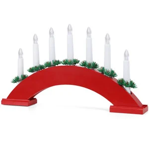 Traditional Red Color 7 Led Warm White Battery Operated Wooden Bridge Candle Light for Christmas Wedding Decoration