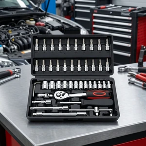 46-Piece Ratchet Wrench Set-Heavy Duty Socket Spanner Kit with Toolbox for Auto Mechanics & DIY OEM Carbon Steel