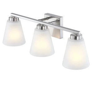 3 Light Vanity Light Fixture Brushed Nickel Frosted Glass Shade Modern Bathroom Lamp Over Mirror Bathroom Wall Light